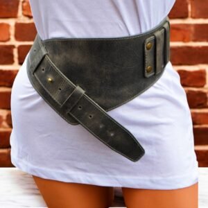 Asimetric Wide Leather Belt for Women Waist