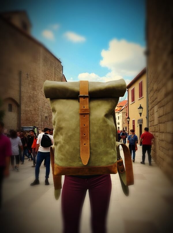 Rolled Leather  Backpack - Image 6