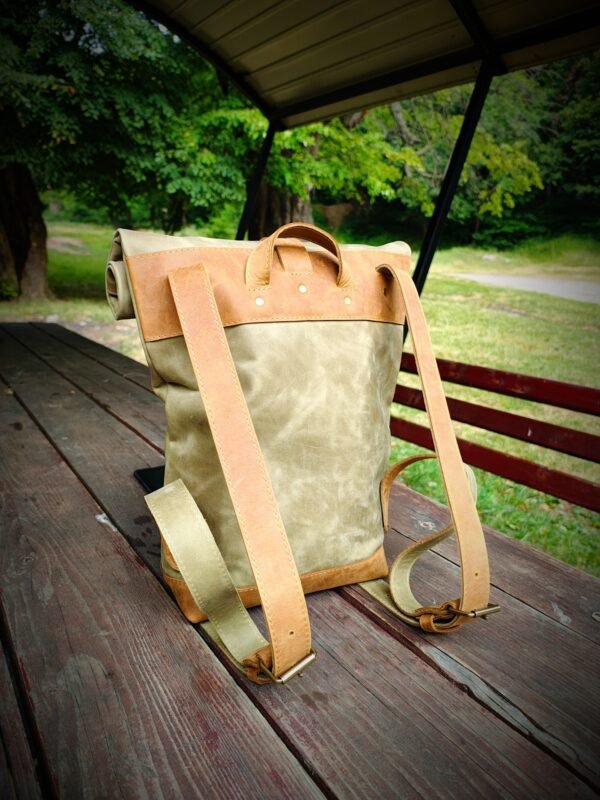 Rolled Leather  Backpack - Image 4